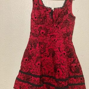 Red & Black Flocked Filigree Skull Dress